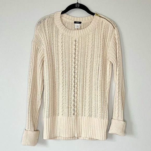J.Crew Cream Cable-Knit Sweater with Gold Zipper Shoulder - Picture 2 of 6